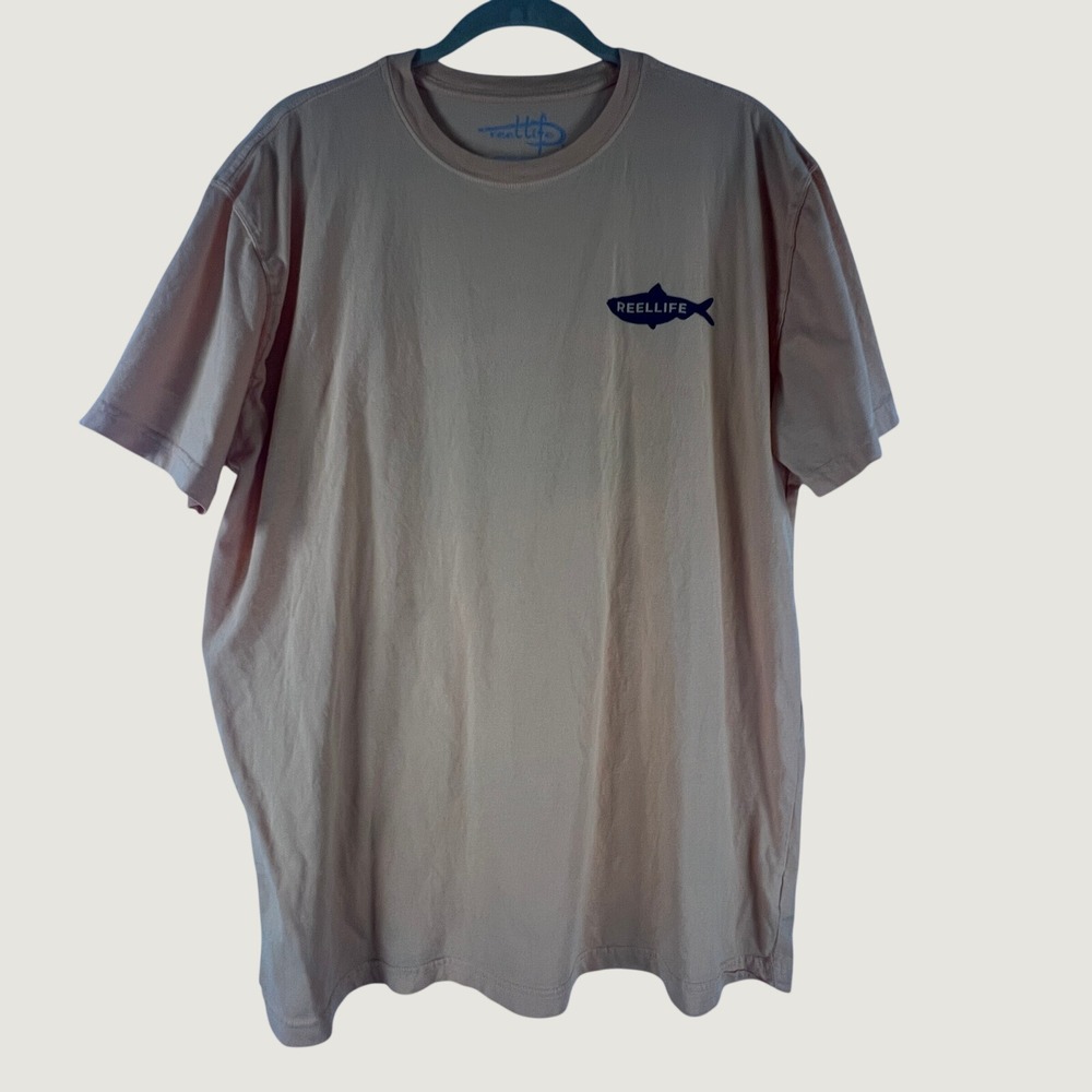 Reel Life Mens XL Peach Graphic T-Shirt Fishing Surf Water Sports Cotton Tee